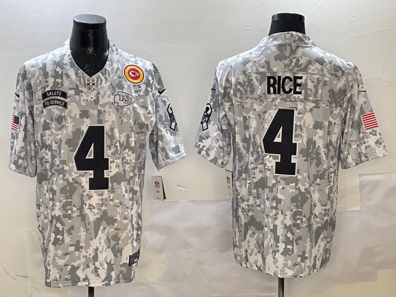 Men Kansas City Chiefs 4 Rice Camo 2025 Nike Salute to Service Limited NFL Jersey style 4